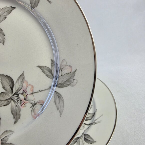 TWO Manor House Spring Glory Salad Plates Pink & White Floral Gray Leaves - Picture 12 of 13